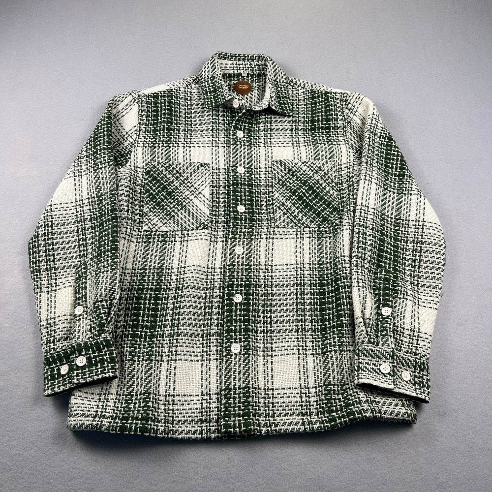 Common People Plaid Overshirt Mens Medium Green Wool Blend Textured Shacket